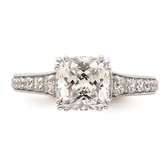 14k White Gold (Holds 2 carat (7.6mm) Cushion Center) 3/8 carat Diamond Semi-Mount Engagement Ring