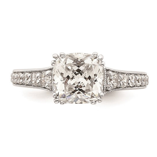 14k White Gold (Holds 2 carat (7.6mm) Cushion Center) 3/8 carat Diamond Semi-Mount Engagement Ring