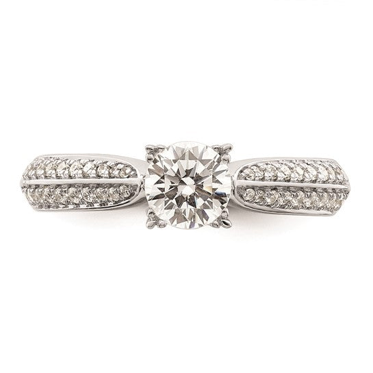 14k White Gold (Holds 1/2 carat (5.2mm) Round Center) 1/5 carat Diamond Semi-Mount Engagement Ring
