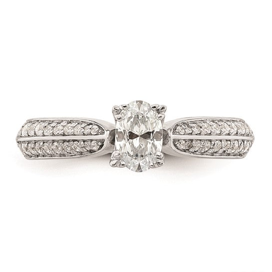 14k White Gold (Holds 1/2 carat (6.4x4.9mm) Oval Center) 1/5 carat Diamond Semi-Mount Engagement Ring