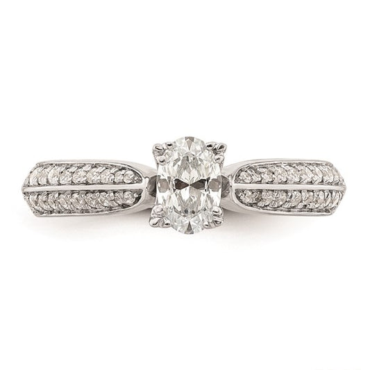 14k White Gold (Holds 1/2 carat (6.4x4.9mm) Oval Center) 1/5 carat Diamond Semi-Mount Engagement Ring