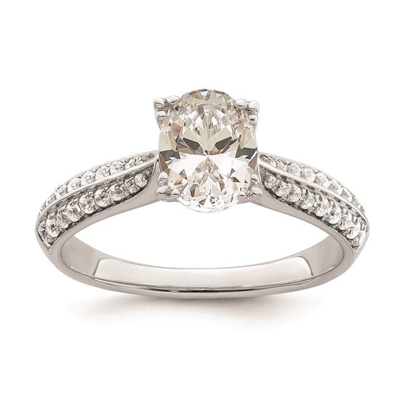 14k White Gold (Holds 1 carat (8.00x6.1mm) Oval Center) 1/4 carat Diamond Semi-Mount Engagement Ring