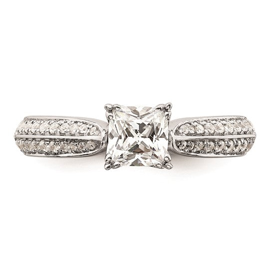 14k White Gold (Holds 1/2 carat (4.9mm) Cushion Center) 1/5 carat Diamond Semi-Mount Engagement Ring