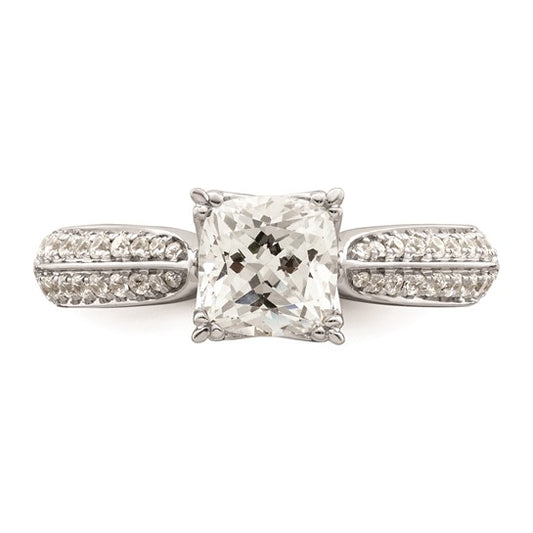 14k White Gold (Holds 1 carat (6.00mm) Cushion Center) 1/4 carat Diamond Semi-Mount Engagement Ring