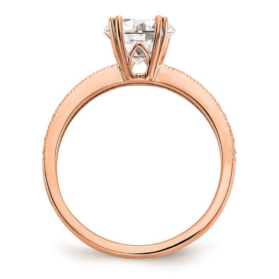 14k Rose Gold (Holds 1 carat (6.5mm) Round Center) 1/15 carat Diamond Semi-Mount Engagement Ring