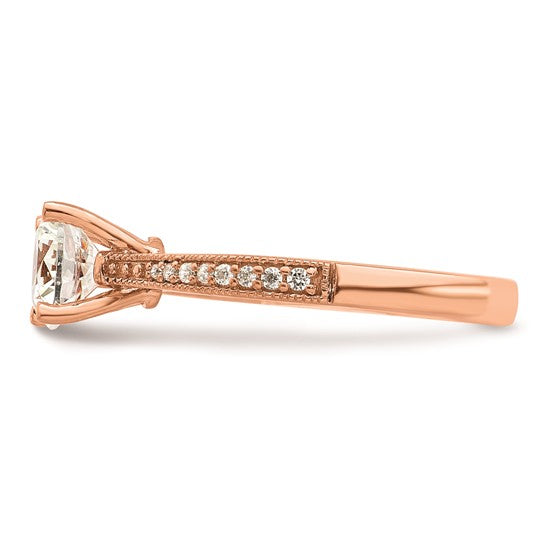 14k Rose Gold (Holds 1 carat (6.5mm) Round Center) 1/15 carat Diamond Semi-Mount Engagement Ring