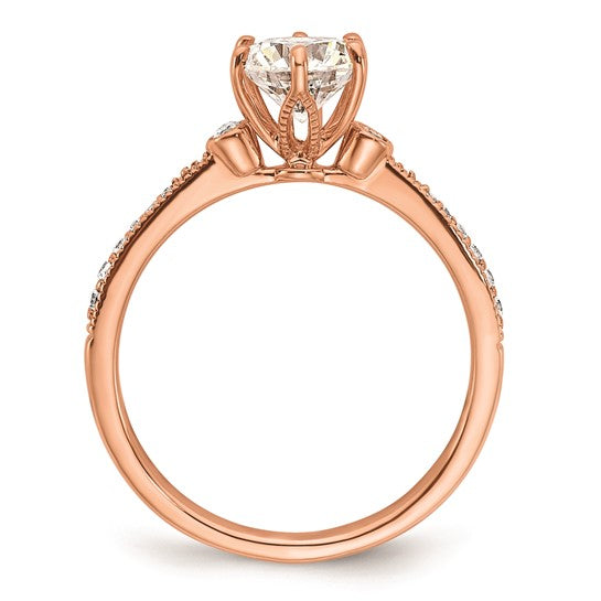14k Rose Gold (Holds 1 carat (6.5mm) Round Center) 1/15 carat Diamond Semi-Mount Engagement Ring