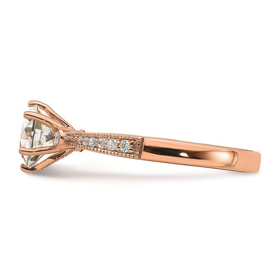 14k Rose Gold (Holds 1 carat (6.5mm) Round Center) 1/15 carat Diamond Semi-Mount Engagement Ring