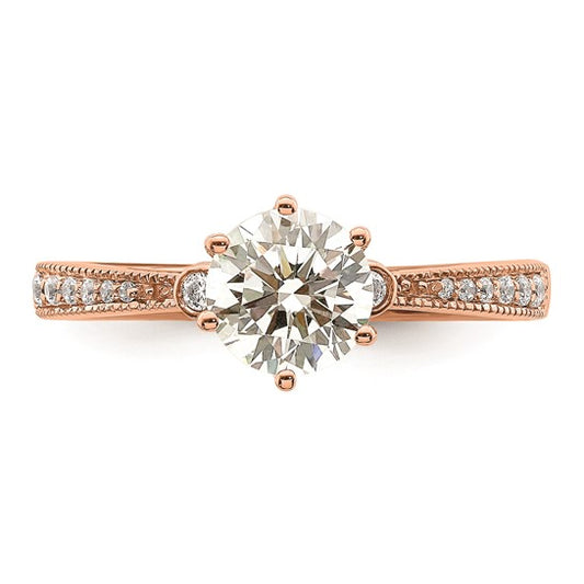 14k Rose Gold (Holds 1 carat (6.5mm) Round Center) 1/15 carat Diamond Semi-Mount Engagement Ring