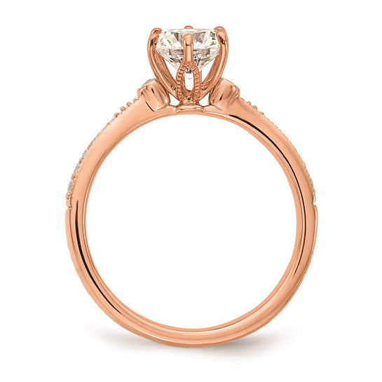 14k Rose Gold (Holds 1 carat (8.00x6.1mm) Oval Center) 1/15 carat Diamond Semi-Mount Engagement Ring