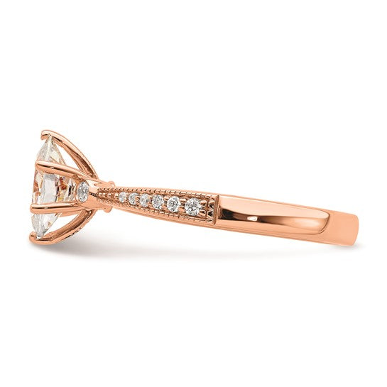 14k Rose Gold (Holds 1 carat (8.00x6.1mm) Oval Center) 1/15 carat Diamond Semi-Mount Engagement Ring