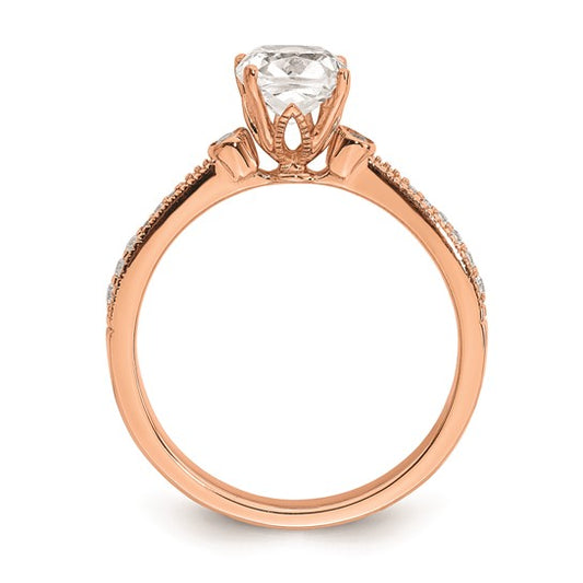 14k Rose Gold (Holds 1 carat (6.00mm) Cushion Center) 1/15 carat Diamond Semi-Mount Engagement Ring