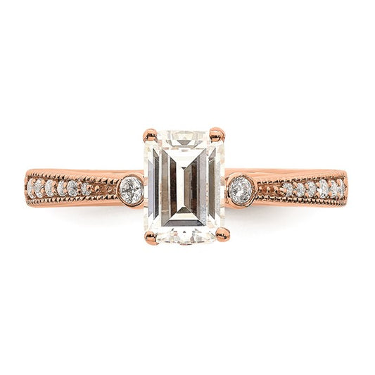 14k Rose Gold (Holds 1 carat (6.9x5.2mm) Emerald-cut Center) 1/15 carat Diamond Semi-Mount Engagement Ring