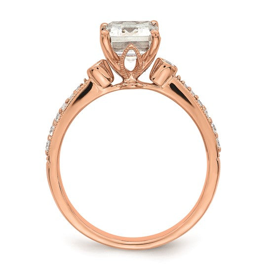 14k Rose Gold (Holds 2 carat (8.7x6.4mm) Emerald-cut Center) 1/5 carat Diamond Semi-Mount Engagement Ring