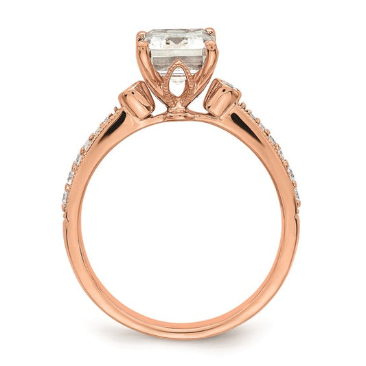 14k Rose Gold (Holds 2 carat (8.7x6.4mm) Emerald-cut Center) 1/5 carat Diamond Semi-Mount Engagement Ring