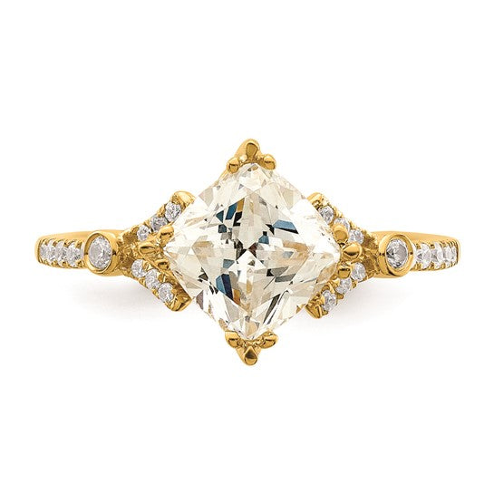 14k (Holds 1.5 carat (7.00mm) Cushion Center) 1/6 carat Diamond Semi-Mount Engagement Ring