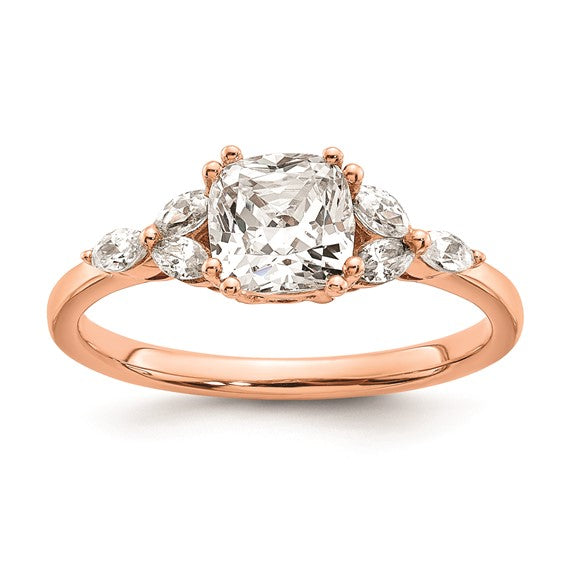 14k Rose Gold (Holds 1 carat (6.00mm) Cushion Center) 1/5 carat Marquise Diamond Semi-Mount Engagement Ring