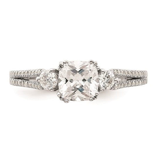 14k White Gold 3 Stone 3/4ct Cushion Semi-Mount Including 2-2.8mm Side Stones Engagement Diamond Ring