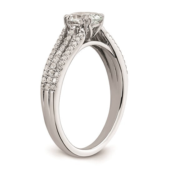 14k White Gold 3-Row (Holds 1/2 carat (6.4x4.9mm) Oval Center) 1/4 carat Diamond Semi-Mount Engagement Ring
