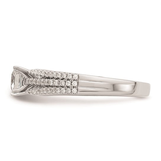 14k White Gold 3-Row (Holds 1/2 carat (4.9mm) Cushion Center) 1/4 carat Diamond Semi-Mount Engagement Ring