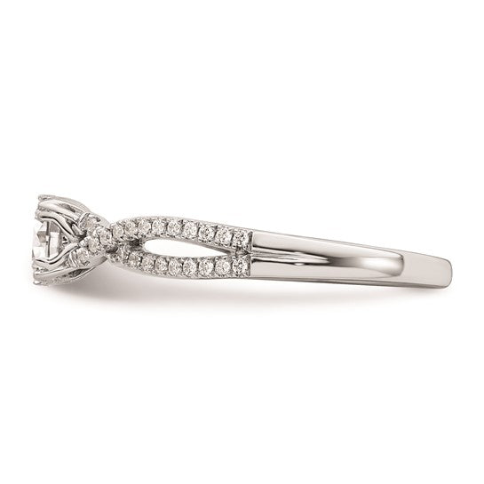 14k White Gold Criss-Cross (Holds 1/2 carat (5.2mm) Round Center) 1/6 carat Diamond Semi-Mount Engagement Ring