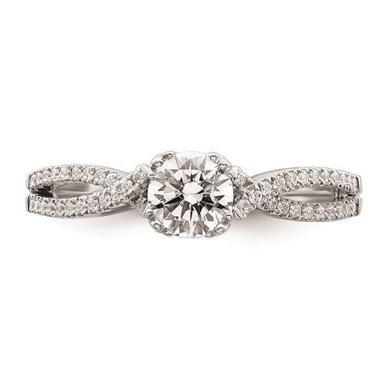 14k White Gold Criss-Cross (Holds 1/2 carat (5.2mm) Round Center) 1/6 carat Diamond Semi-Mount Engagement Ring