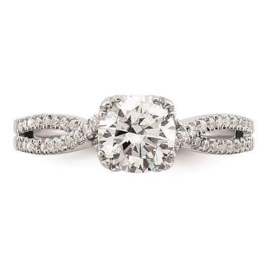 14k White Gold Criss-Cross (Holds 1 carat (6.5mm) Round Center) 1/5 carat Diamond Semi-Mount Engagement Ring