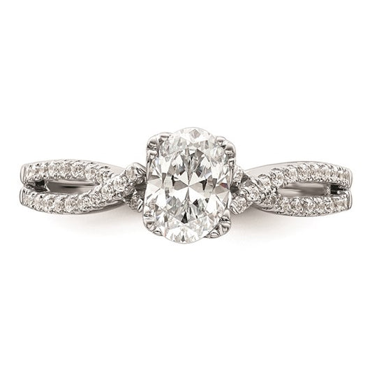 14k White Gold Criss-Cross (Holds 3/4 carat (7.1x5.4mm) Oval Center) 1/5 carat Diamond Semi-Mount Engagement Ring