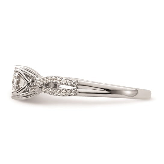 14k White Gold Criss-Cross (Holds 1/2 carat (6.4x4.9mm) Oval Center) 1/6 carat Diamond Semi-Mount Engagement Ring