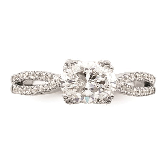 14k White Gold Criss-Cross (Holds 1/2 carat (6.4x4.9mm) Oval Center) 1/6 carat Diamond Semi-Mount Engagement Ring