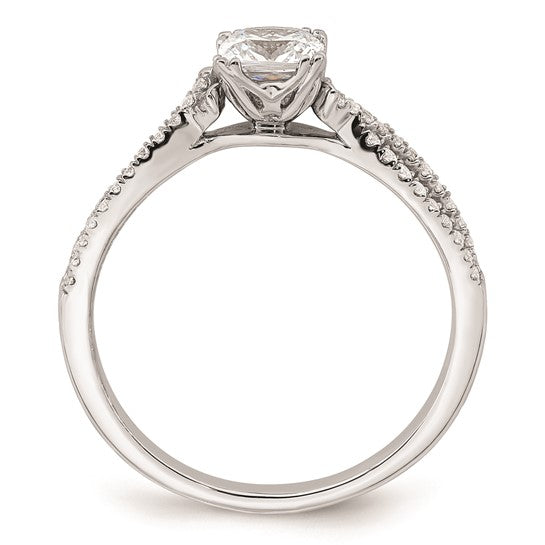 14k White Gold Criss-Cross (Holds 1/2 carat (4.9mm) Cushion Center) 1/6 carat Diamond Semi-Mount Engagement Ring