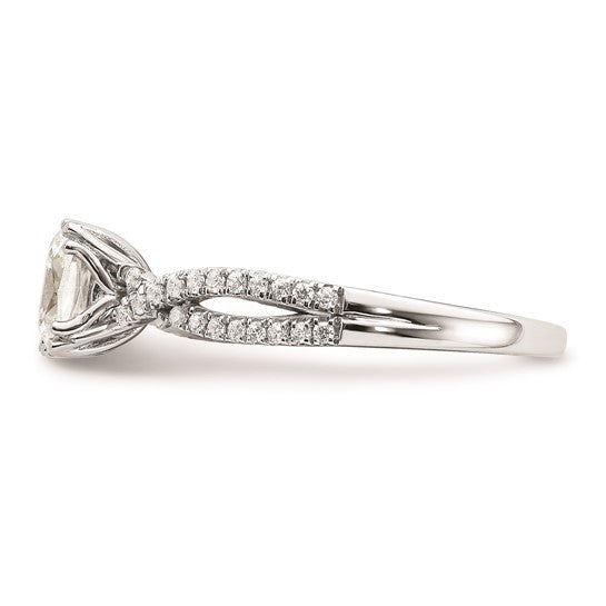 14k White Gold Criss-Cross (Holds 1 carat (6.00mm) Cushion Center) 1/5 carat Diamond Semi-Mount Engagement Ring