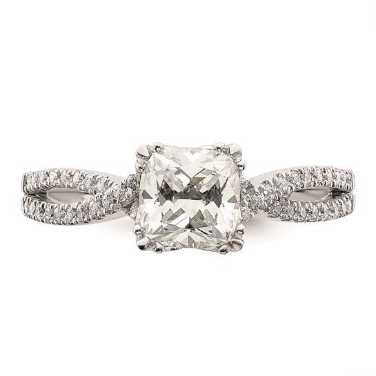 14k White Gold Criss-Cross (Holds 1 carat (6.00mm) Cushion Center) 1/5 carat Diamond Semi-Mount Engagement Ring