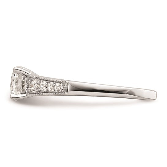 14k White Gold (Holds 1 carat (6.5mm) Round Center) 1/5 carat Diamond Semi-Mount Engagement Ring