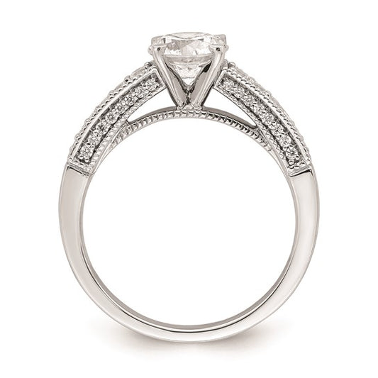14k White Gold (Holds 1 carat (6.5mm) Round Center) 1/3 carat Diamond Semi-Mount Engagement Ring