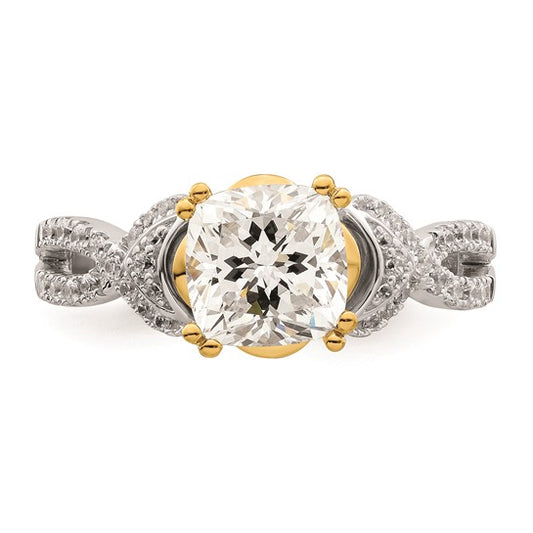 14k Two-tone Gold Criss-Cross (Holds 1.5 carat (7.00mm) Cushion Center) 1/3 carat Diamond Semi-Mount Engagement Ring