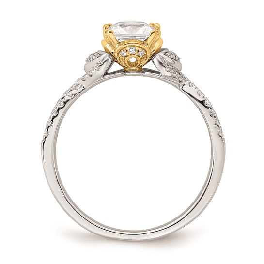 14k Two-tone Criss-Cross (Holds 1 carat (5.5mm) Princess Center) 1/4 carat Diamond Semi-Mount Engagement Ring