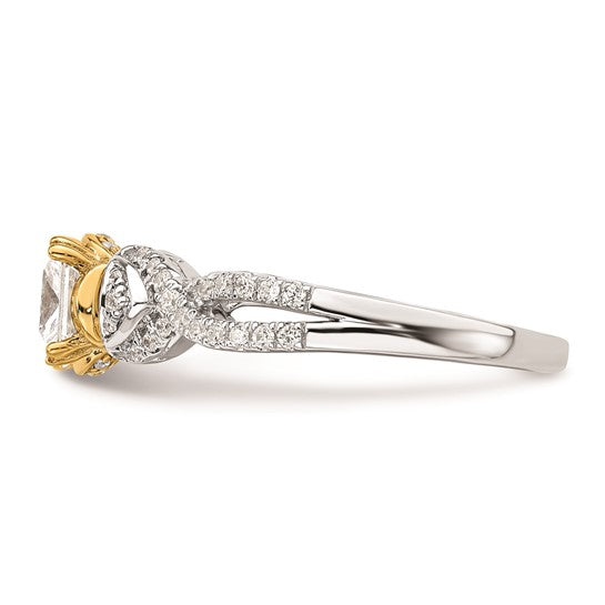 14k Two-tone Criss-Cross (Holds 1 carat (5.5mm) Princess Center) 1/4 carat Diamond Semi-Mount Engagement Ring