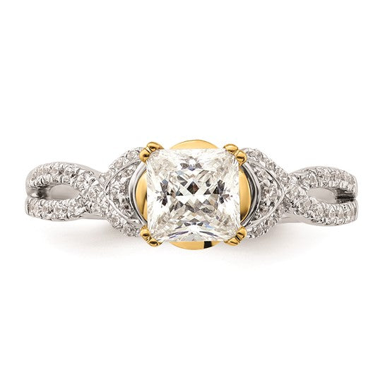 14k Two-tone Criss-Cross (Holds 1 carat (5.5mm) Princess Center) 1/4 carat Diamond Semi-Mount Engagement Ring