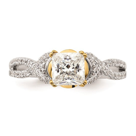 14k Two-tone Criss-Cross (Holds 1 carat (5.5mm) Princess Center) 1/4 carat Diamond Semi-Mount Engagement Ring