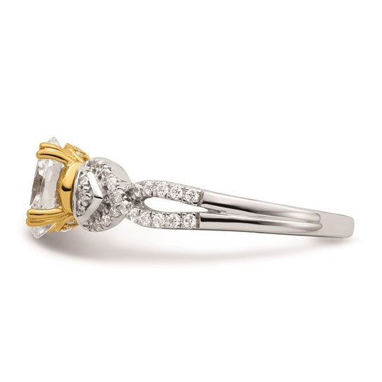 14k Two-tone Criss-Cross (Holds 1 carat (8x6mm) Oval Center) 1/4 carat Diamond Semi-Mount Engagement Ring