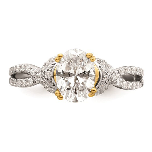 14k Two-tone Criss-Cross (Holds 1 carat (8x6mm) Oval Center) 1/4 carat Diamond Semi-Mount Engagement Ring