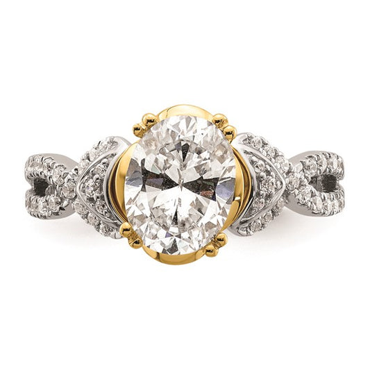 14k Two-tone Criss-Cross (Holds 1.5 carat (9.2x6.9mm) Oval Center) 1/3 carat Diamond Semi-Mount Engagement Ring