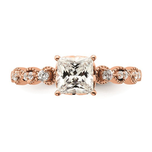14k Rose Gold (Holds 1 carat (5.5mm) Princess Center) 1/8 carat Diamond Semi-Mount Engagement Ring