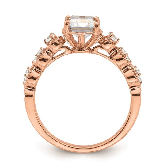 14k Rose Gold (Holds 1.5 carat (8x6mm) Emerald-cut Center) 1/6 carat Diamond Semi-Mount Engagement Ring