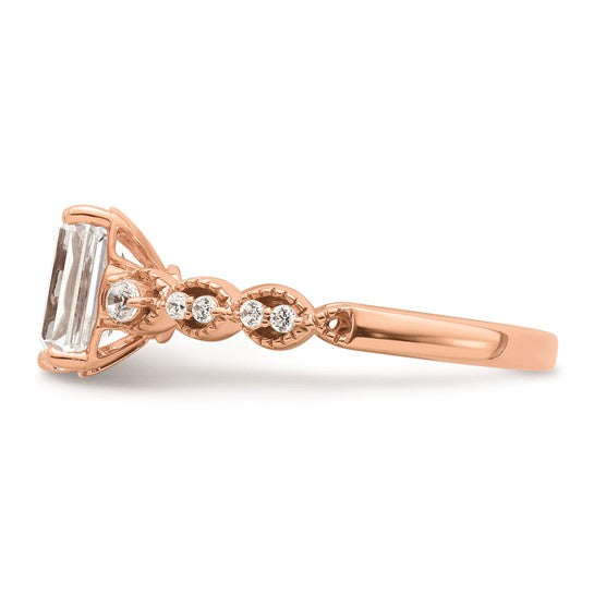 14k Rose Gold (Holds 1.5 carat (8x6mm) Emerald-cut Center) 1/6 carat Diamond Semi-Mount Engagement Ring