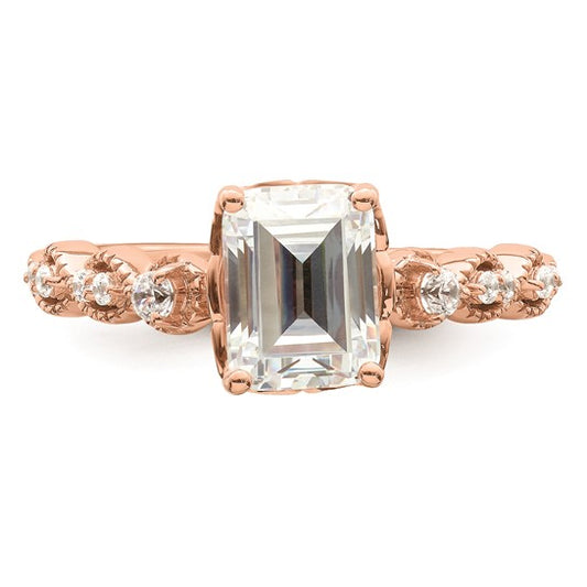 14k Rose Gold (Holds 1.5 carat (8x6mm) Emerald-cut Center) 1/6 carat Diamond Semi-Mount Engagement Ring