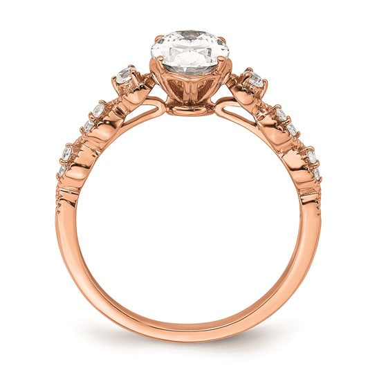 14k Rose Gold (Holds 1 carat (8.00x6.1mm) Oval Center) 1/8 carat Diamond Semi-Mount Engagement Ring