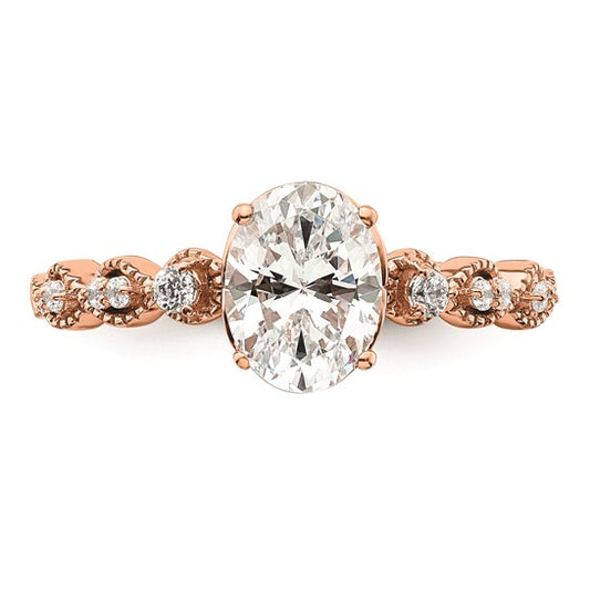 14k Rose Gold (Holds 1 carat (8.00x6.1mm) Oval Center) 1/8 carat Diamond Semi-Mount Engagement Ring
