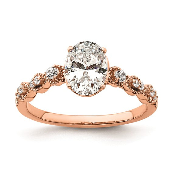 14k Rose Gold (Holds 1 carat (8.00x6.1mm) Oval Center) 1/8 carat Diamond Semi-Mount Engagement Ring